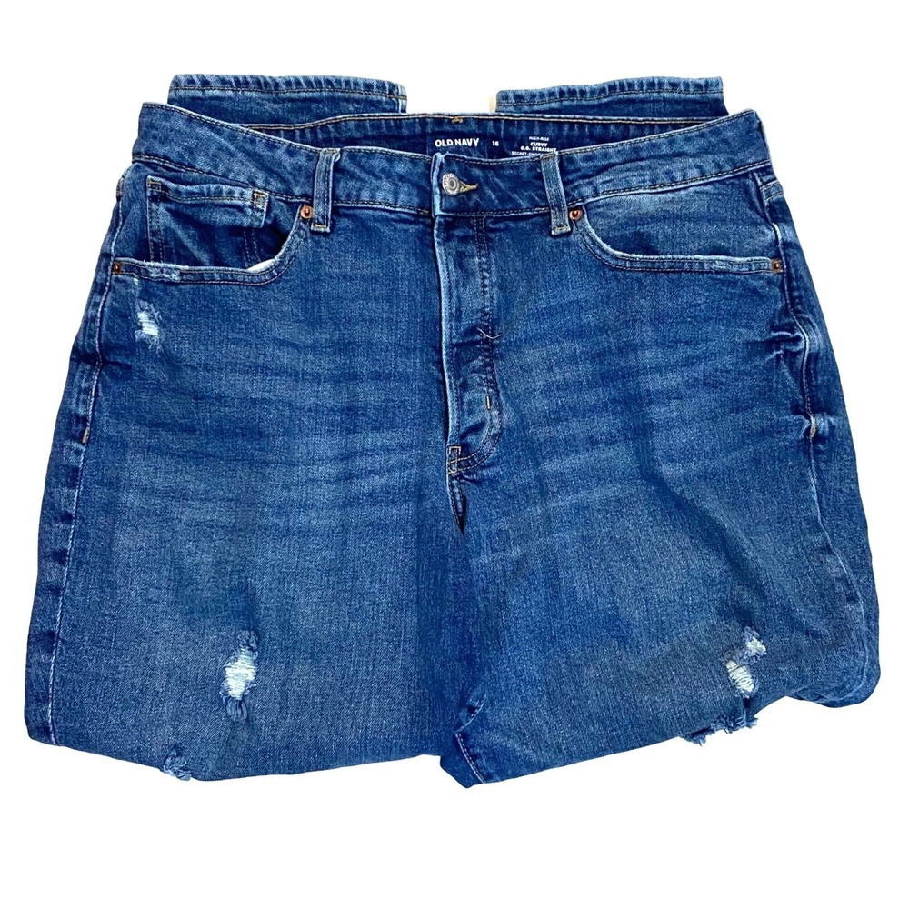 Old Navy High Rise Curvy OG Straight‎ Jeans Womens Size 16 Distressed Button Fly